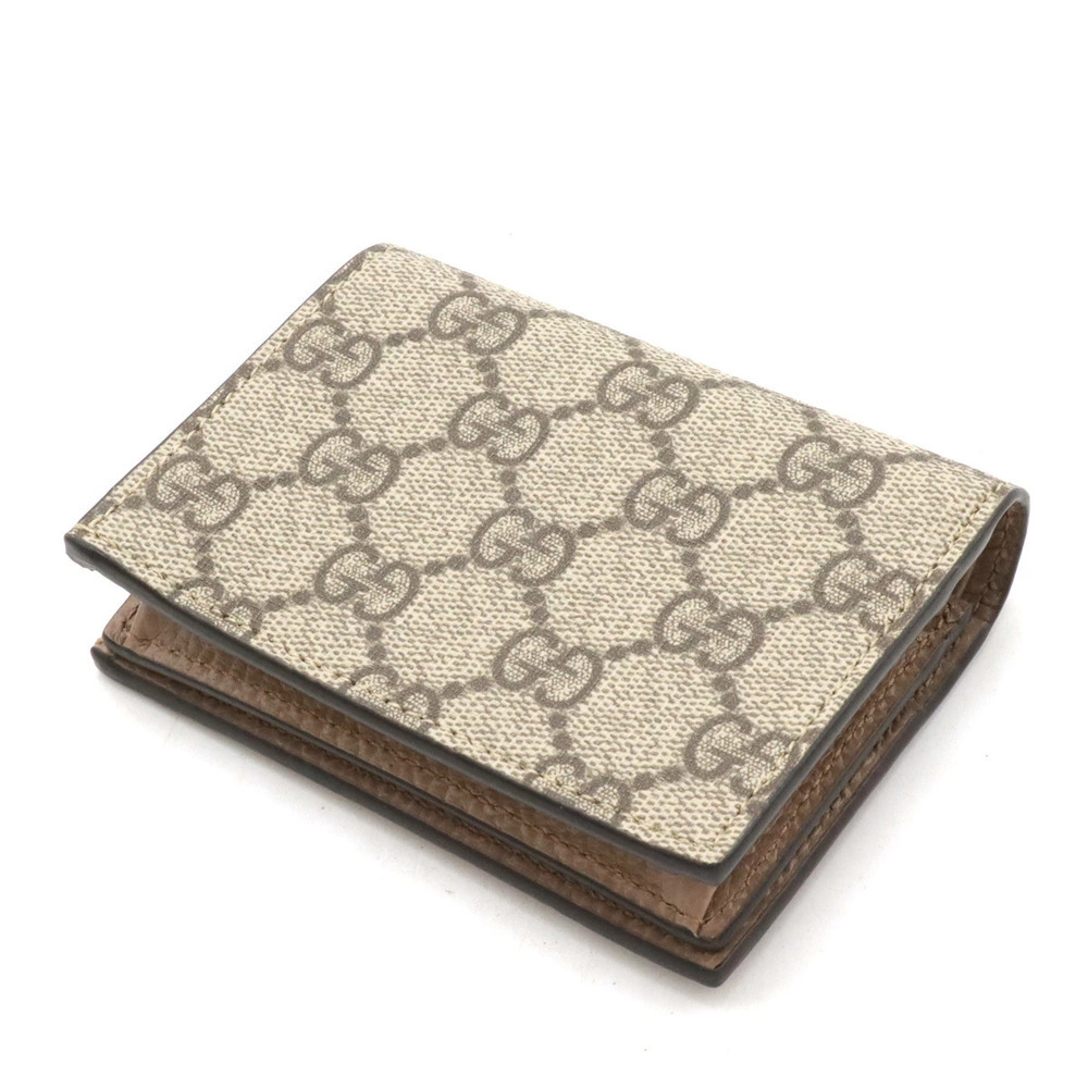 Gucci Pink Bi GG Supreme Beige Card Double fold Wallet Pink Tan